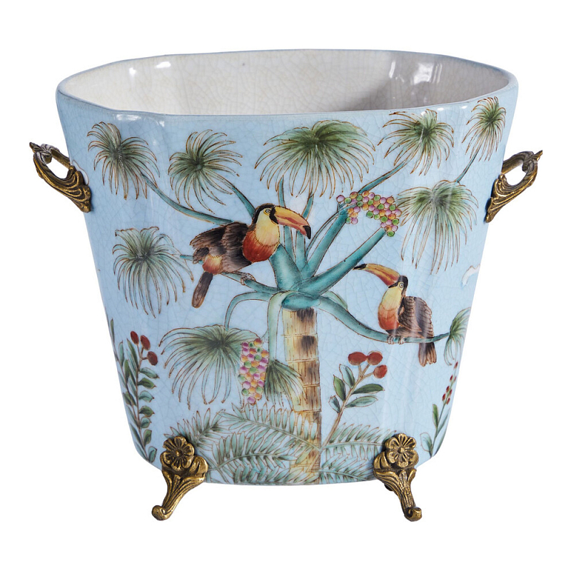 Кашпо из голубого фарфора с бронзовыми элементами Blue Garden Голубой Мульти Бронза в Ульяновске | Loft Concept 