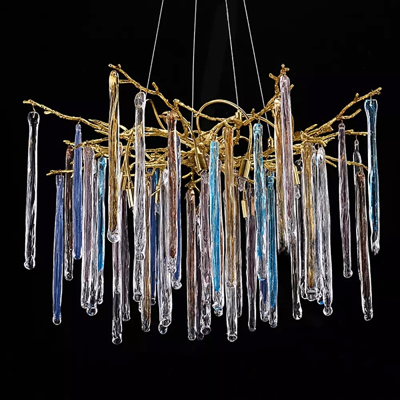 Люстра на подвесе с каркасом из металла и цветными подвесками из стекла Droplet Chandelier Золотой Прозрачный Голубой Янтарный Люстра на подвесе с каркасом из металла и цветными подвесками из стекла Droplet Chandelier Золотой Прозрачный Голубой Янтарный в Ульяновске | Loft Concept