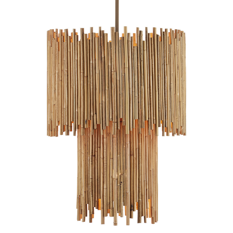 Подвесной светильник двухъярусный с абажуром из ротанга Wicker Furniture Бежевый в Ульяновске | Loft Concept 