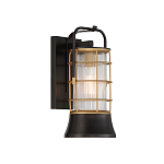 Настенный фонарь цилиндрической формы с рифленым стеклом в золотом каркасе на черном прямоугольном основании Eurofase варинант исполнения - 11 | Loft Concept в Ульяновске