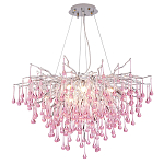 Люстра серебрянная с розовыми стеклянными подвесками в форме капель FAIRYTREE Light варинант исполнения - 3 | Loft Concept в Ульяновске
