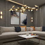 Люстра в виде золотой ветки с цветами и птичками Marvelous Garden варинант исполнения - 2 | Loft Concept в Ульяновске