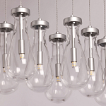 Люстра с 9-ю прозрачными плафонами из стекла в форме капли на прямоугольном потолочном основании цвета хром Lucid Rain  варинант исполнения - 4 | Loft Concept в Ульяновске