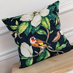 Декоративная подушка чёрная с изображением птиц и цветов Blooming Birds 2 варинант исполнения - 2 | Loft Concept в Ульяновске