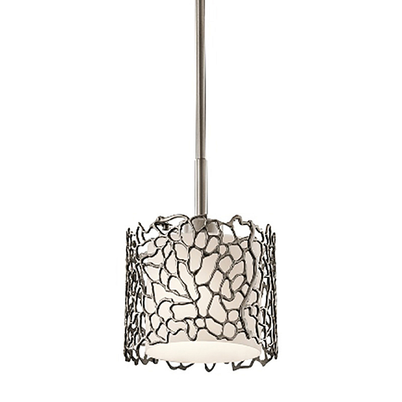 Подвесной светильник с цилиндрическим белым плафоном с ажурным узором цвета олово Kichler Олово Белый Бежевый в Ульяновске | Loft Concept 