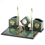 Настольный письменный набор из змеевика с часами и гербом Successful Leader варинант исполнения - 2 | Loft Concept в Ульяновске