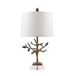 Настольная лампа с кремовым льняным цилиндрическим абажуром и ножкой в форме золотистой ветки Gilded Nola варинант исполнения - 7 | Loft Concept в Ульяновске
