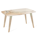 Обеденный стол с прямоугольной бежевой столешницей из стекла на 4-х деревянных ножках Beige Marble варинант исполнения - 1 | Loft Concept в Ульяновске