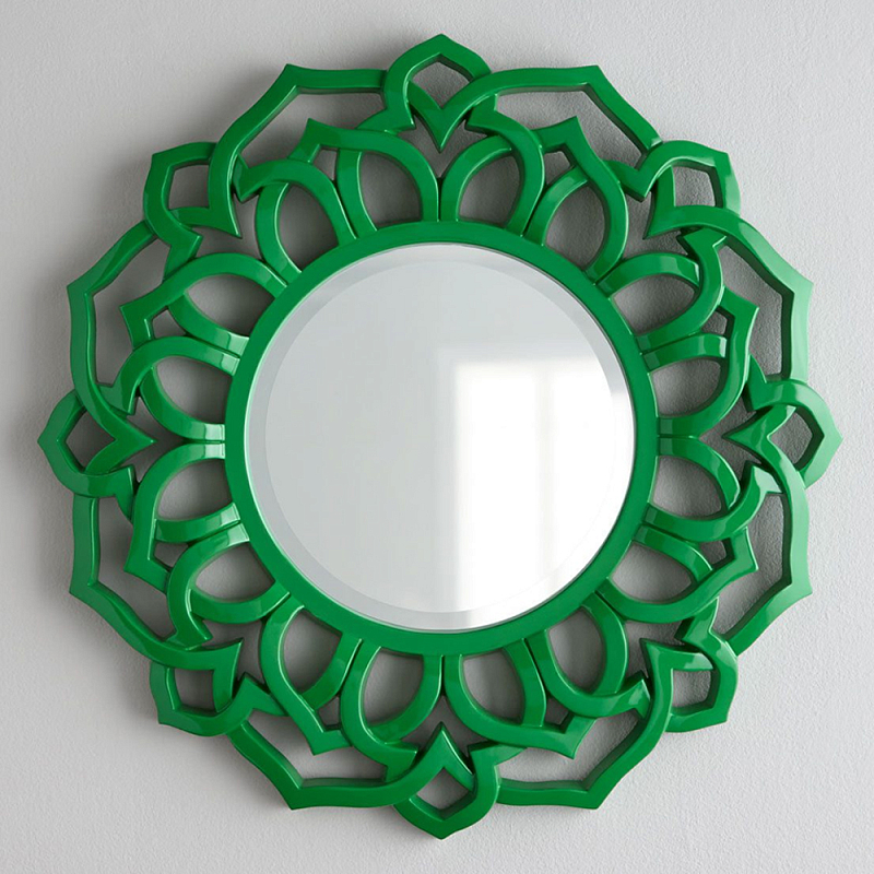 Зеркало круглое в ажурной зеленой раме Green Floral Pattern Зеленый Зеркало круглое в ажурной зеленой раме Green Floral Pattern Зеленый в Ульяновске | Loft Concept