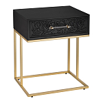 Приставной столик с резным узором на выдвижном ящике Black Table Carved Pattern варинант исполнения - 1 | Loft Concept в Ульяновске