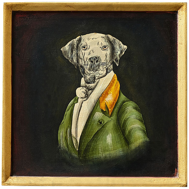Картина в квадратной раме Chinoiserie Grey Dog Portrait Зеленый Черный Золотой Мульти Картина в квадратной раме Chinoiserie Grey Dog Portrait Зеленый Черный Золотой Мульти в Ульяновске | Loft Concept