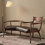 Кушетка с деревянным каркасом и сиденьем из коричневой натуральной кожи Moon Walnut Furniture варинант исполнения - 5 | Loft Concept в Ульяновске