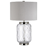 Настольная лампа с цилиндрическим абажуром и прозрачным стеклянным основанием Quintiesse варинант исполнения - 1 | Loft Concept в Ульяновске