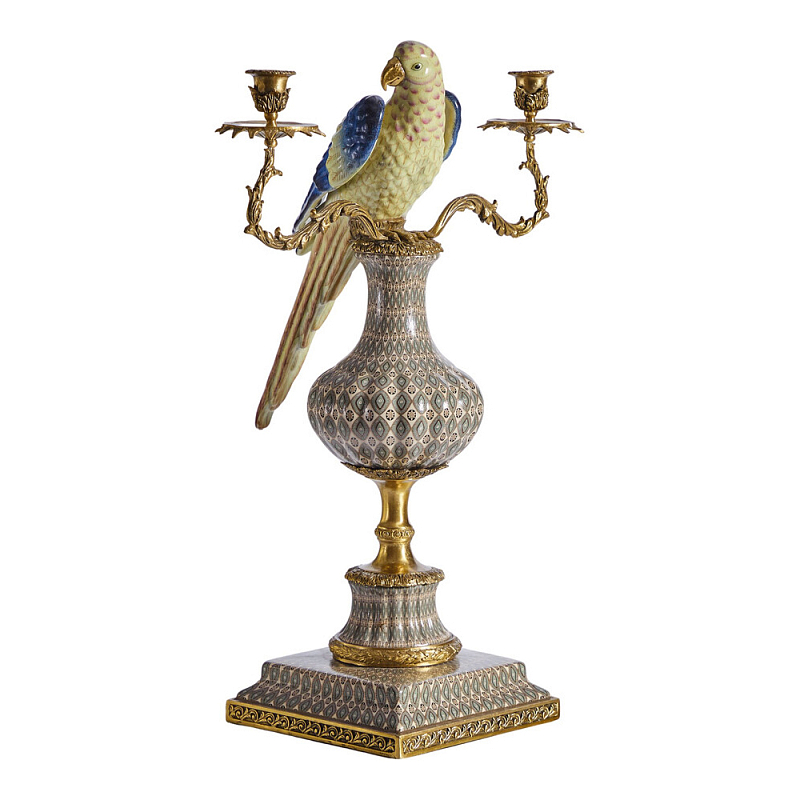 Подсвечникв образе попугая из фарфора с бронзовыми элементами Eden Garden Бронза Мульти в Ульяновске | Loft Concept 