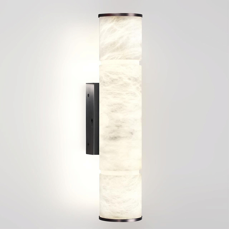 Бра с цилиндрическим плафоном из белого алебастра на прямоугольном основании Темная Латунь Cryptocrystalline Stone Темная Латунь Белый в Ульяновске | Loft Concept 