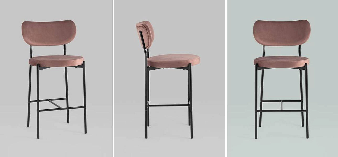 Барный Стул Alfie Chair Черные ножки Розовый Велюр Барный Стул Alfie Chair Черные ножки Розовый Велюр - Loft-Concept в Ульяновске