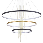 Люстра подвесная с 3-мя круглыми подвесами в черном и золотистом цвете и вертикальными подвесками Ring Horizontal варинант исполнения - 1 | Loft Concept в Ульяновске