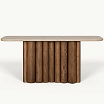 Консоль с овальной столешницей и фактурным деревянным основанием Enzo варинант исполнения - 2 | Loft Concept в Ульяновске