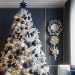 Украшенная Белая Новогодняя Елка с сине-белыми шарами и и муляжами подарков в комплекте варинант исполнения - 1 | Loft Concept в Ульяновске