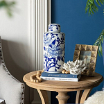 Ваза цилиндрической формы с крышкой и синим цветочным узором на белом фоне Blue & White Ornament варинант исполнения - 6 | Loft Concept в Ульяновске