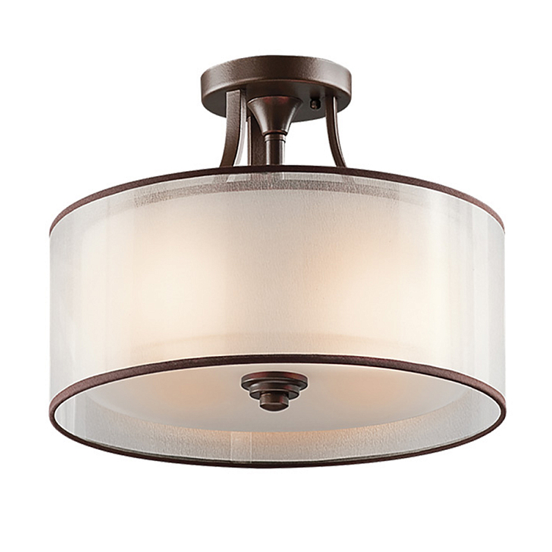 Потолочный светильник с двойным цилиндрическим плафоном из белого стекла и прозрачной органзы Kichler Олово Бронза Белый Бежевый в Ульяновске | Loft Concept 