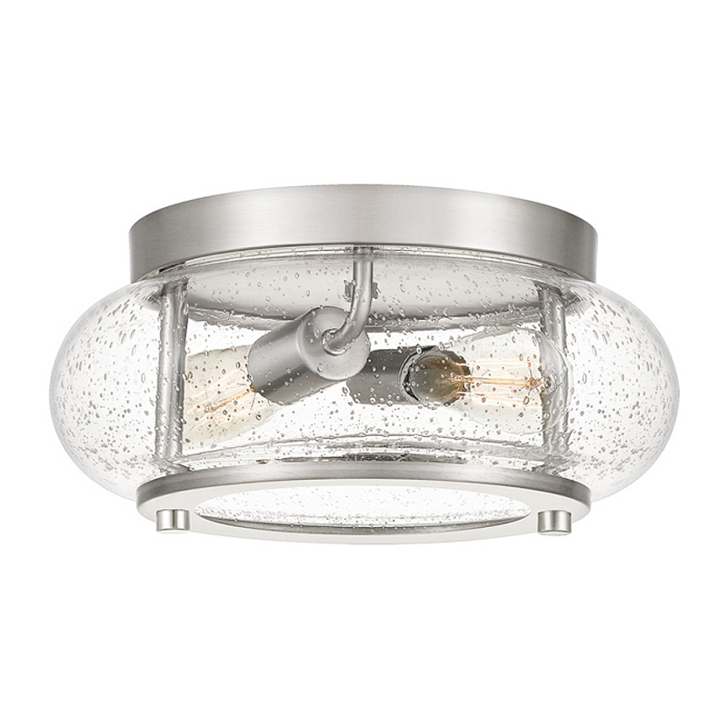Потолочный светильник цвета никель с плафоном из прозрачного фактурного стекла Quoizel Никель Прозрачное Стекло в Ульяновске | Loft Concept 