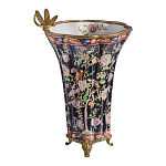 Ваза из фарфора черная с цветочной росписью и бронзовой стрекозой Spring Garden варинант исполнения - 3 | Loft Concept в Ульяновске