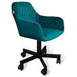 Стул с мягкой бирюзовой обивкой из велюра и подъемно-поворотным механизмом на черных колесиках Harper Turquoise варинант исполнения - 1 | Loft Concept в Ульяновске