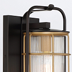 Настенный фонарь цилиндрической формы с рифленым стеклом в золотом каркасе на черном прямоугольном основании Eurofase варинант исполнения - 5 | Loft Concept в Ульяновске