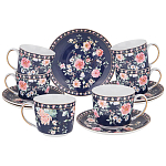 Чайный сервиз из фарфора синий на 6 персон 14 предметов Flower Porcelain Collection варинант исполнения - 1 | Loft Concept в Ульяновске