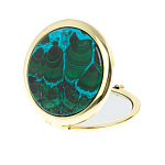 Зеркало карманное складное круглое из натурального камня Малахит с Хризоколлой в подарочной упаковке Gold Stone Mirrors варинант исполнения - 2 | Loft Concept в Ульяновске