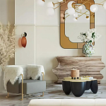 Дизайнерский журнальный стол округлой формы чёрный с золотой столешницей Fufem варинант исполнения - 2 | Loft Concept в Ульяновске