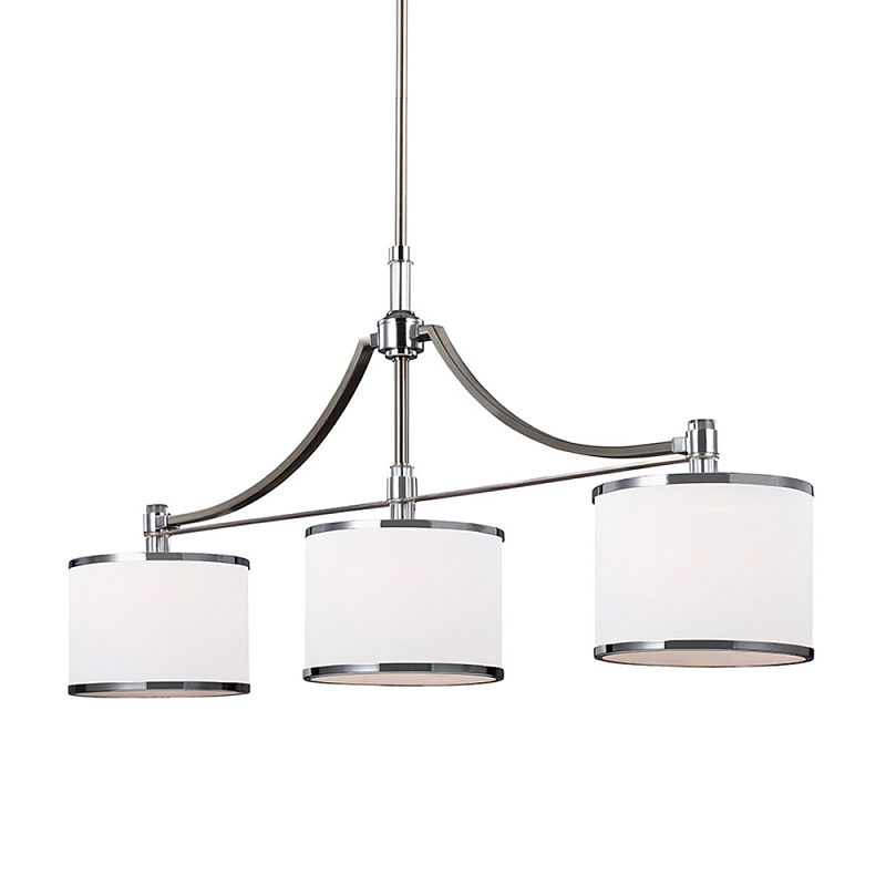 Люстра линейная с 3-мя белыми цилиндрическими плафонами Feiss Никель Хром Белый Бежевый в Ульяновске | Loft Concept 