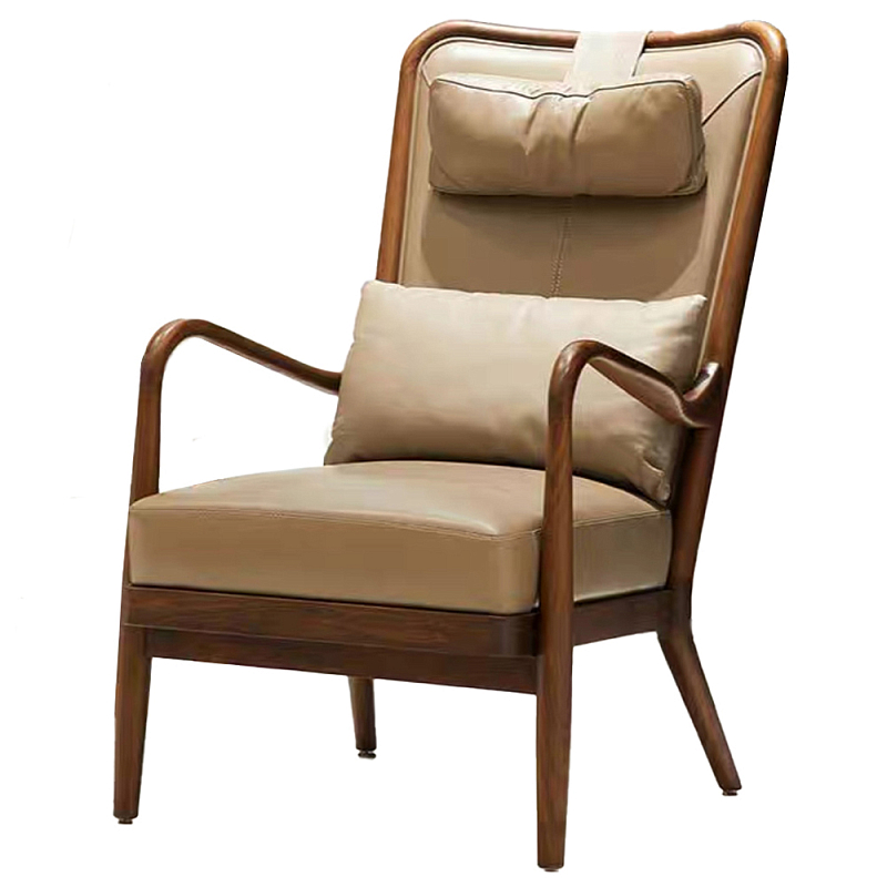 Кресло c каркасом из массива дерева и с мягким подголовником Walnut Armchair Орех Кресло c каркасом из массива дерева и с мягким подголовником Walnut Armchair Орех в Ульяновске | Loft Concept