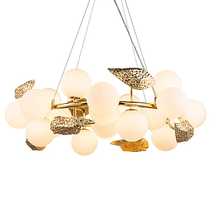 Люстра круглая на золотистом каркасе с белыми стеклянными плафонами Zest of Light