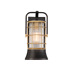 Настенный фонарь цилиндрической формы с рифленым стеклом в золотом каркасе на черном прямоугольном основании Eurofase варинант исполнения - 12 | Loft Concept в Ульяновске