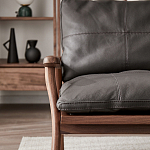 Кресло c каркасом из массива дерева и мягкой кожаной обивкой Walnut Armchair варинант исполнения - 10 | Loft Concept в Ульяновске