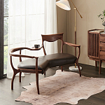 Кушетка с деревянным каркасом и сиденьем из коричневой натуральной кожи Moon Walnut Furniture варинант исполнения - 6 | Loft Concept в Ульяновске