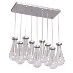 Люстра с 9-ю прозрачными плафонами из стекла в форме капли на прямоугольном потолочном основании цвета хром Lucid Rain  варинант исполнения - 2 | Loft Concept в Ульяновске