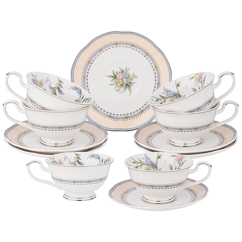 Чайный сервиз из фарфора на 6 персон 12 предметов Tea Flower Set Мульти в Ульяновске | Loft Concept 