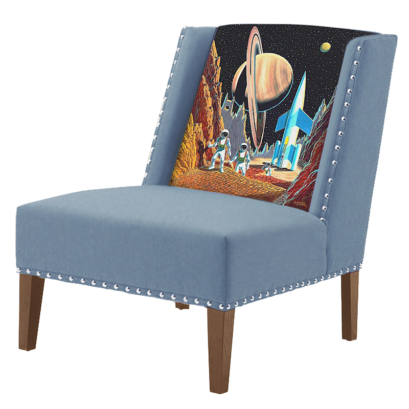 FUN Armchair Retro Futurism Blue Дизайнерское кресло с цветным принтом Серо-голубой в Ульяновске | Loft Concept 