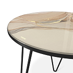 Стол журнальный с круглой столешницей из стекла на 3-х черных ножках Beige Marble варинант исполнения - 3 | Loft Concept в Ульяновске