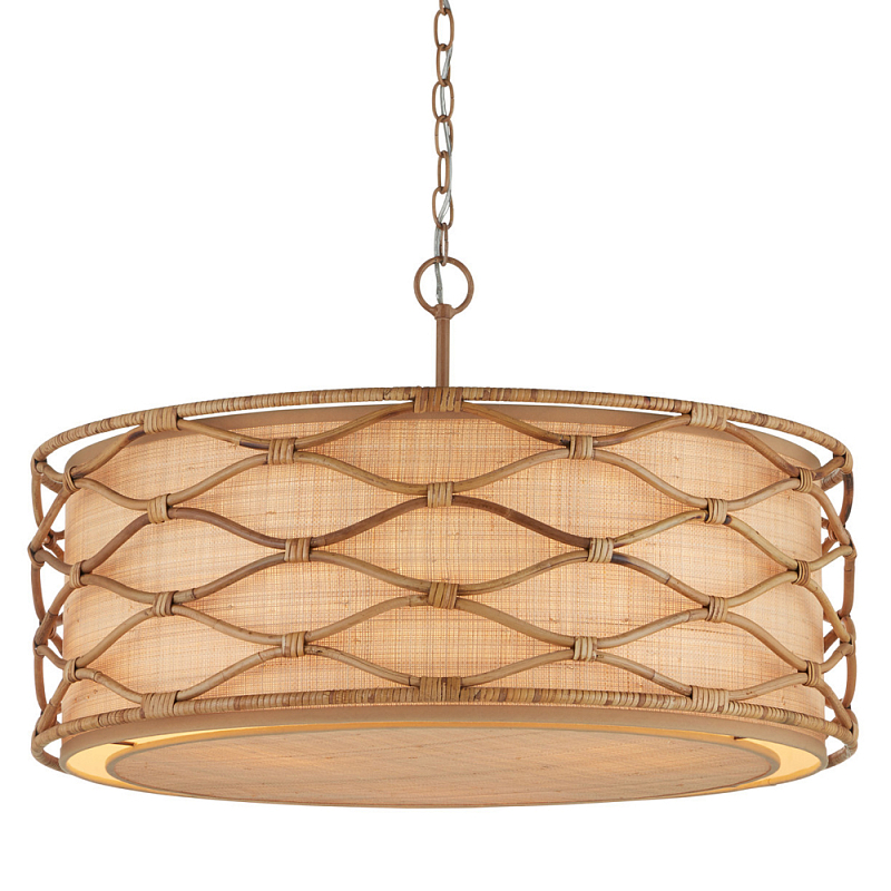 Подвесной светильник  из кованого железа и абажуром из ротанга Wicker Furniture Светло-коричневый  Бежевый в Ульяновске | Loft Concept 