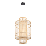 Подвесной светильник из деревянных прутьев с плафоном из натуральной ткани Light Inside the Cell варинант исполнения - 4 | Loft Concept в Ульяновске